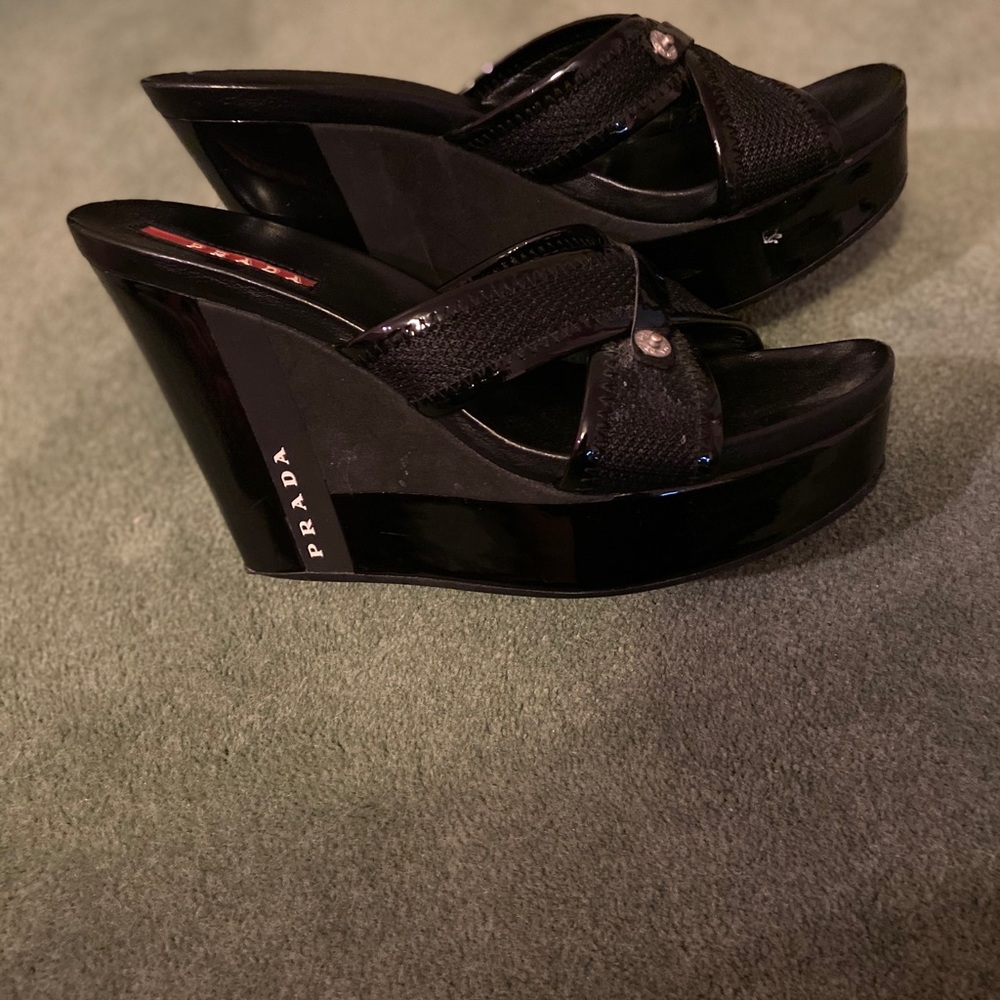 Prada size 5 women’s wedge sandals